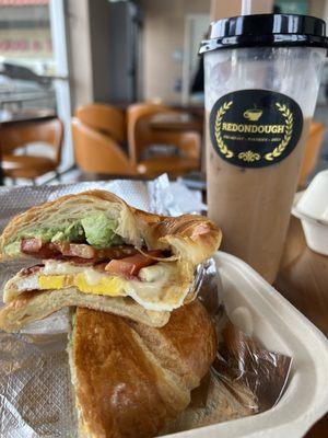 Croissant sandwich with iced coffee