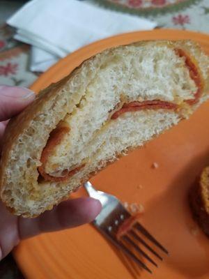 Delicious fresh baked pepperoni roll.