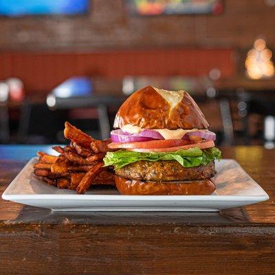 Veggie Burger With Sweet Potato Fries