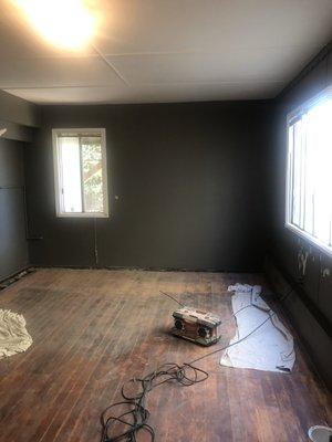 Fresh paint and floor just ready for the finish