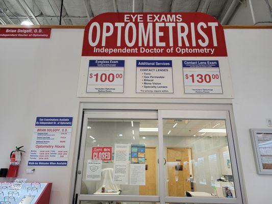 Optometrist Department - cost and hours