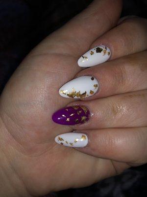 Gel acrylic set with gold foil , almond shape