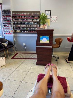 OPI polish display and cashier table