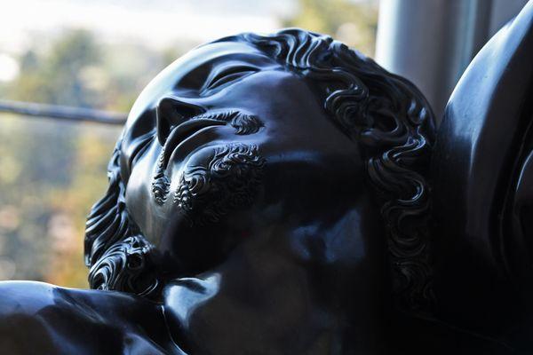 Detail of the bronze Pieta  replica in the modern chapel on the upper level