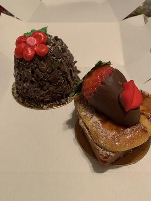 Chocolate cake and crème brûlée