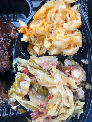 Mac n' cheese and bacon sausage cabbage