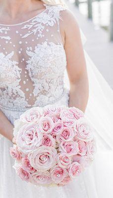 Blush roses and hydrangea bridal bouquet.