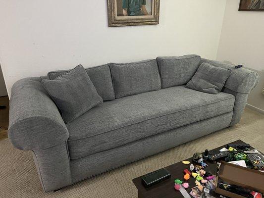 Newly reupholstered 30-year-old couch.