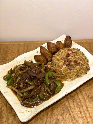 carne con pimiento (pepper steak)