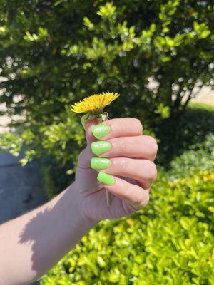 Sparkly neon structure gel manicure on natural nails