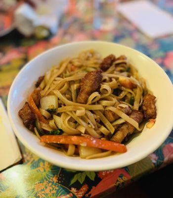 Drunken noodles with pork belly, medium spicy