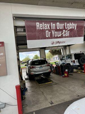 In the shop at Jiffy Lube in Sparks on Prater. Very clean in the shop and in the lobby too! Julie A