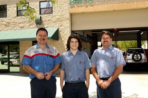 From left to right: Technician Pat, Service Adviser Dylan, and Owner Eddie