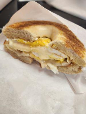 Breakfast bagel with egg and cheese. Very good