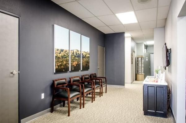 Dr. Shields Optometry waiting area showcasing surrounding hills in Simi Valley.