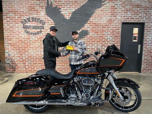 My man John delivering my dream Harley