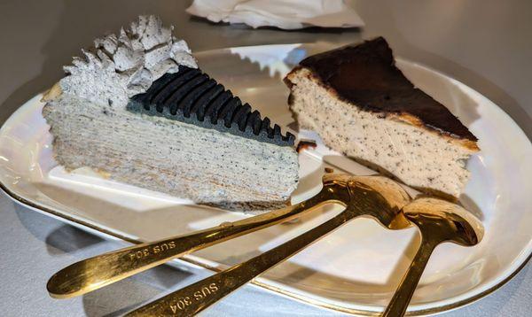 Black Sesame Crepe Cake and Earl Grey Cheesecake