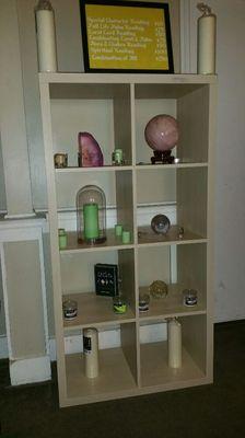 Display of Candles, Crystals and Crystal balls.