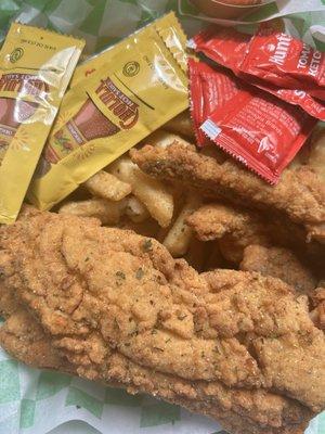 Fried fish (whiting) and french fries.