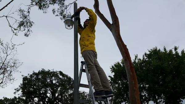 Kyler mounting a dome camera