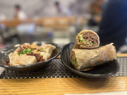 Taiwanese Beef Scallion pancake and chili dumplings