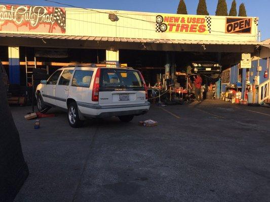 My Volvo getting her brakes fixed!