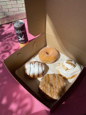 4 pack of donuts and a nitro iced coffee