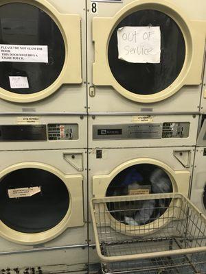 Careful:  Most of the dryers are "OUT OF SERVICE," but you can still mistakenly put money.