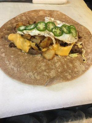 This is phil steak cheese egg jalapeño wrap