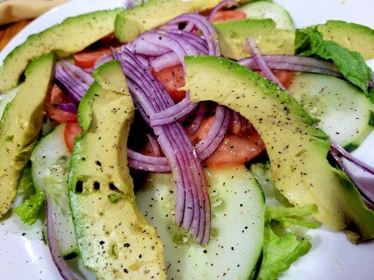 Avocado salad. Delicious!  Enough to share!