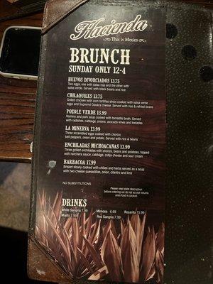 Brunch menu