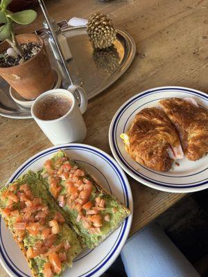 avacado toast Croissant Hot Chocolate