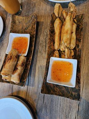 Left: Automn Rolls
 Right: Firecracker - Chicken & Shrimp wrapped  in rice  paper lightly fried