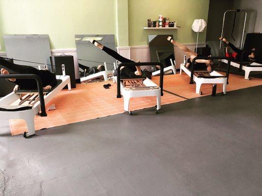 Level 1-5 trained instructors lead our beginner/intermediate and more advanced Reformer Classes. There is a class for you!