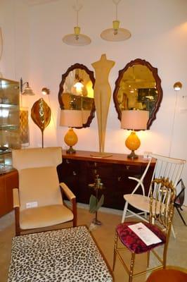 Paul Frankl cork top sideboard, Pair of LaBarge mirrors