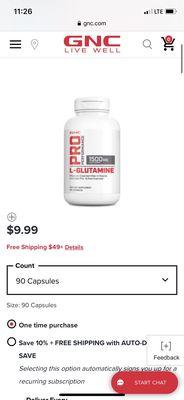 screen shot of the bottle (properformance L-glutamine 1500) price online? 9.99$)