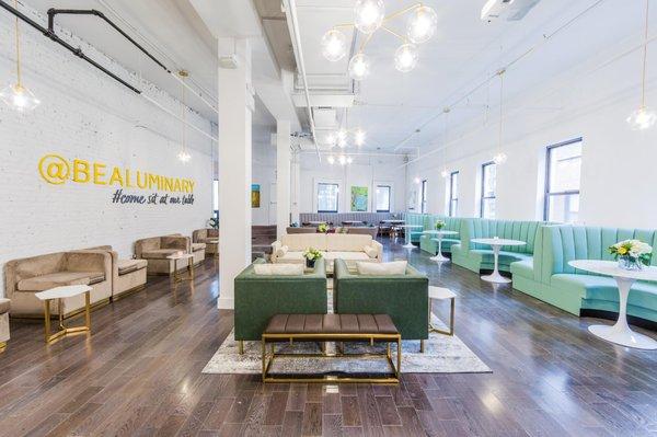 From meetings, to coworking, to pop ups and events, this is Luminary's main living room space to work, connect and meet.