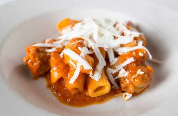 Rigatoni with Sausage Ragu and Shaved Parmesan