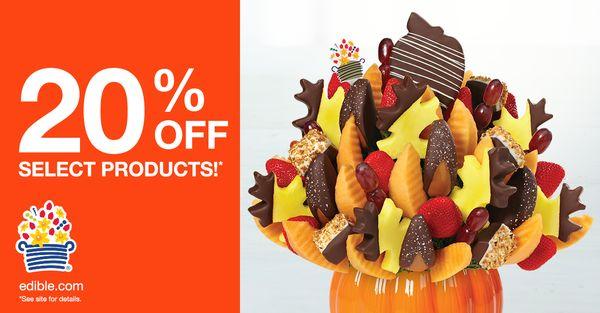 Looking for a fresh fall gift for any occasion?  Call Edible Arrangements Fall River 508-730-3410 for 20% off select products.