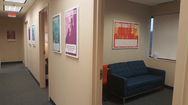 Hallway with view of Clinician offices at Thriveworks Waltham