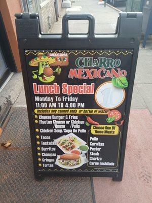 Charro Mexicano Restaurant & Bakery * Lunch Special * Monday To Friday 11:00AM To 4:00PM