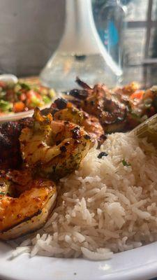 Salmon Kabob Plate with Shrimp added