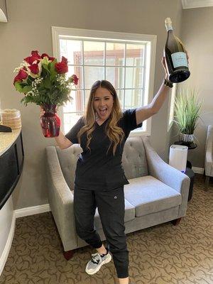 Celebrating our AMAZING office manager, FELISHA! Happy 10 year WORKAVERSARY! You bring your A Game everyday and do it with a smile! Cheers!