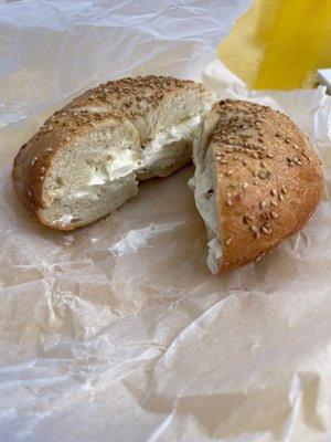 Sesame bagel toasted with cream cheese