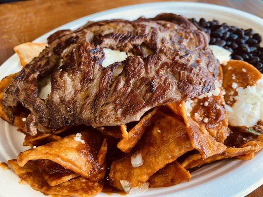 Carne Asada Red Chilaquiles.