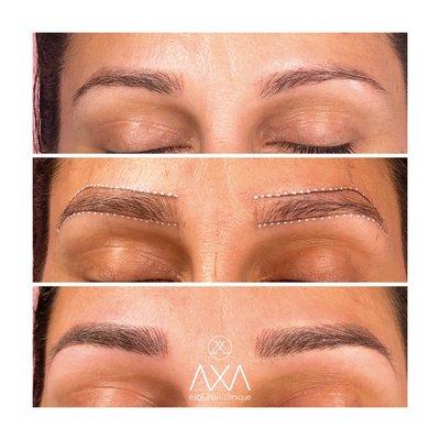 Puedes ver el antes, la forma y el resultado final del microblading