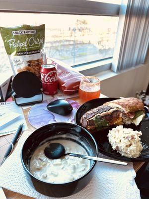 Gus's Special Sandwich, McCovey Sandwich, Gus's Clam Chowder, and Gus's Potato Egg Salad.