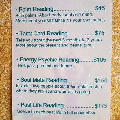 Services and price list for Spiritual Awakenings