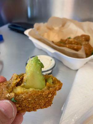 Inside the turtle shells.  The garlic aioli was delicious but the avocado was over breaded.