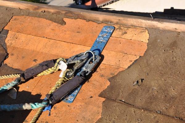 Roof mounted fall protection anchors